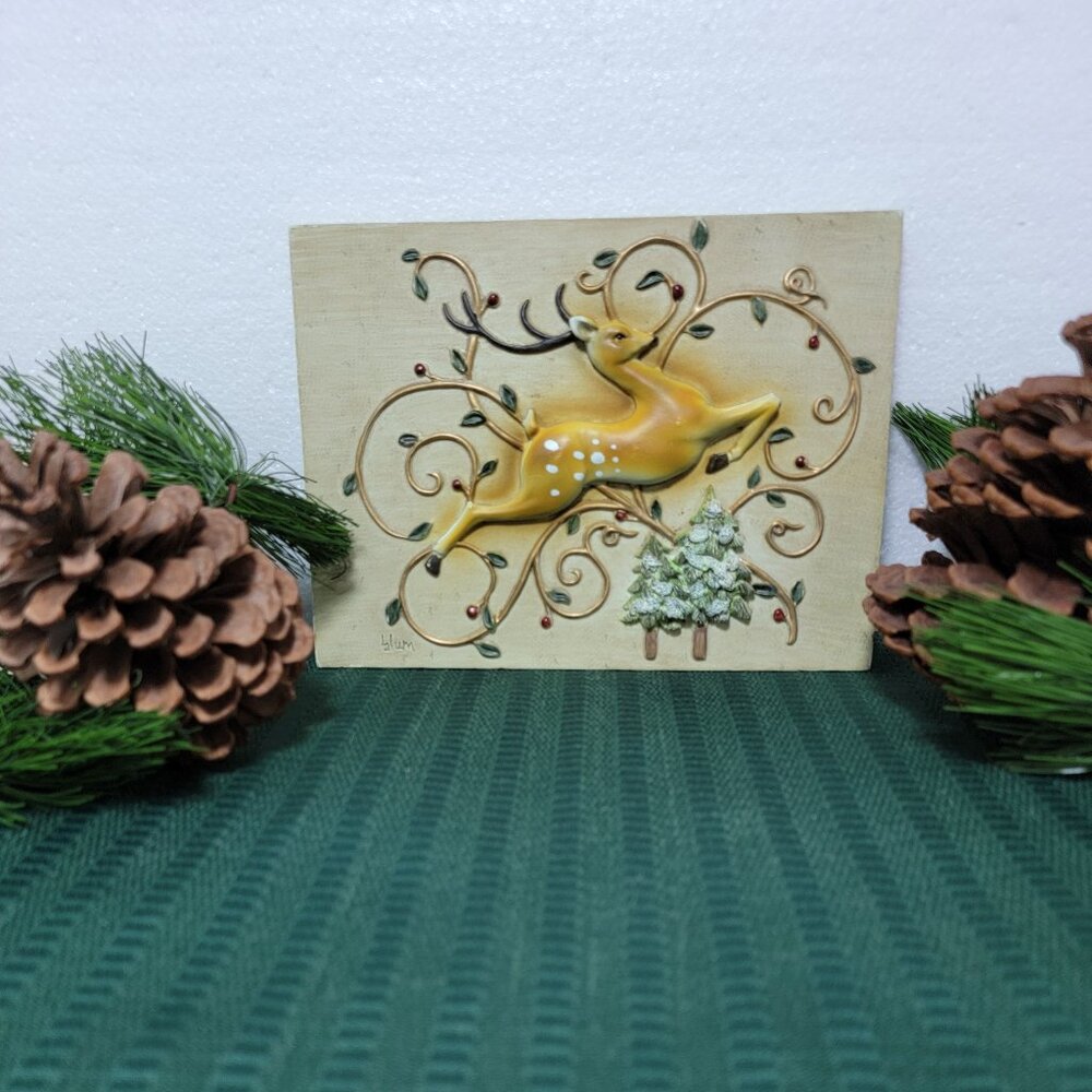 Vintage Reindeer Decorative 3 D Tile by Cheri Blum